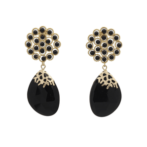Beaded Flower & Onyx oorstekers