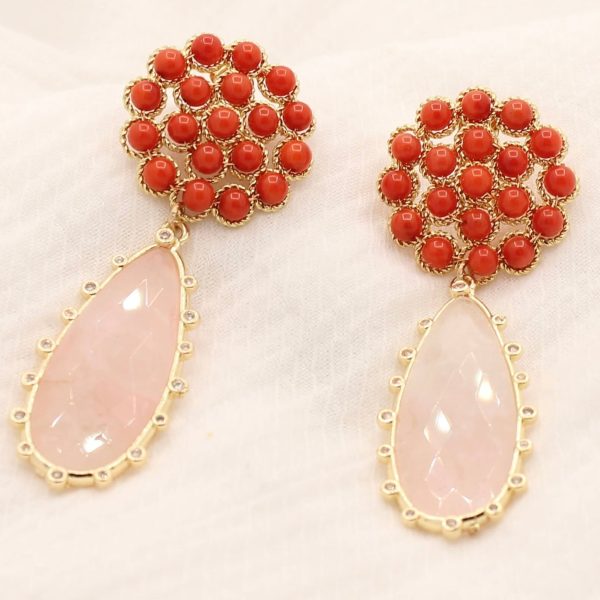 Beaded Flower Koraal & Rozenquartz