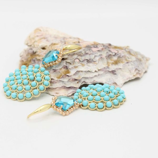 Beaded Flower ~ Turquoise oorhangers