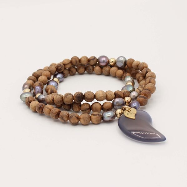 Pearl Wood Agaat Collier~3 Wrap armband