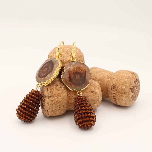 Exclusive ~ oorhangers Brown Solar Agaat & Beaded drop