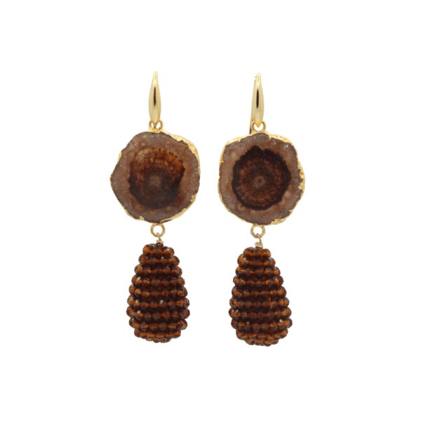 Exclusive ~ oorhangers Brown Solar Agaat & Beaded drop