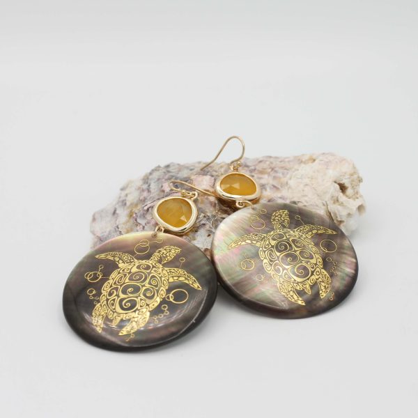 Golden Turtle Shell oorhangers
