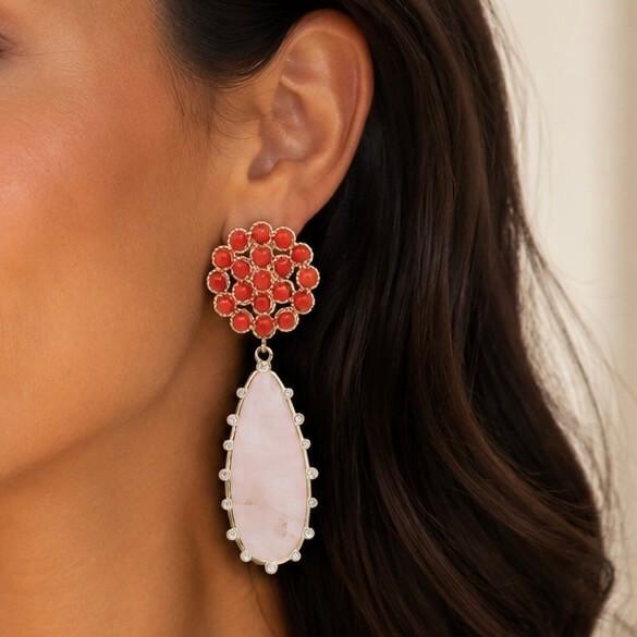 Beaded Flower Koraal & Rozenquartz