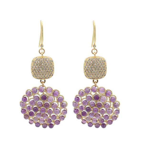 Luxembourg oorbellen van verguld Sterling zilver met zirkonia en amethyst flower