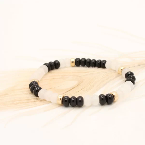 Joy armband met wit Maansteen & Onyx