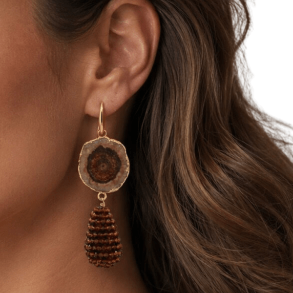 Kyoto- oorbellen met verguld zilveren oorhangers met agaat en een beaded drop