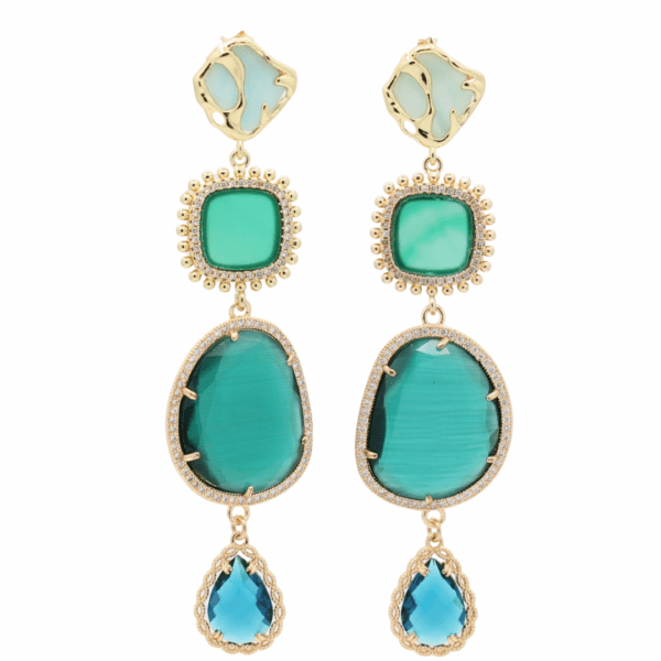 Smaragd Green Blue lange oorbellen