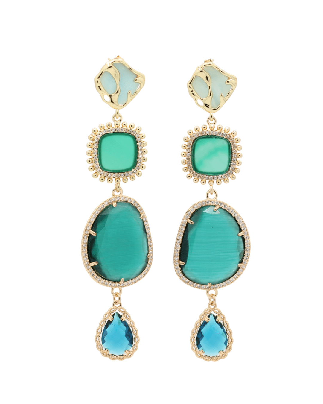 Smaragd Green Blue lange oorbellen