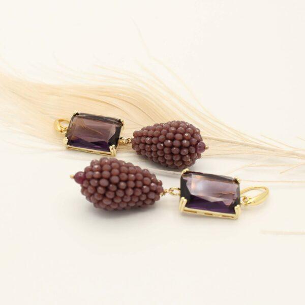 Luxury Purple Beaded Drop ~ Crystal oorhangers