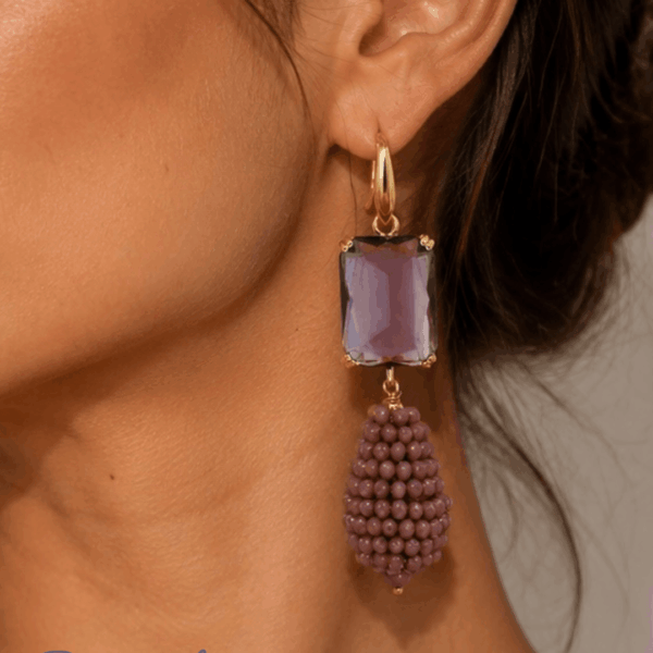 Luxury Purple Beaded Drop ~ Crystal oorhangers