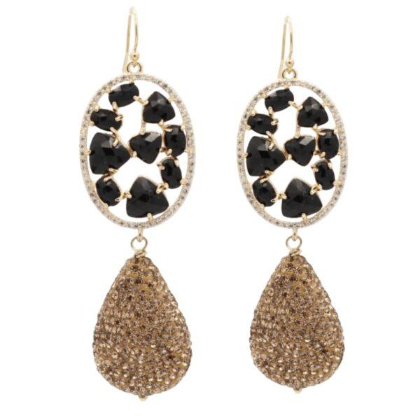 Zwarte Onyx Dames oorbellen met goud Marcasite druppel