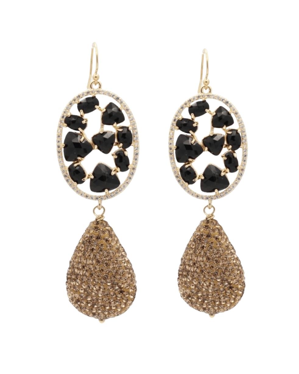 Zwarte Onyx Dames oorbellen met goud Marcasite druppel