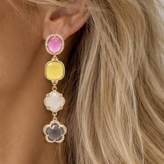 Statement Lange Dames Oorbellen Roze, Geel