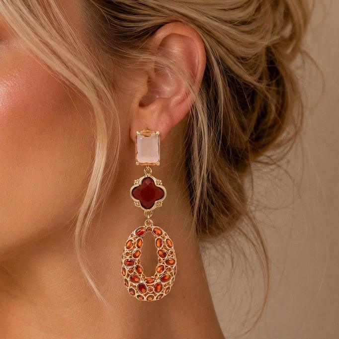 Paris Orange Red Jasper oorbellen. Uniek en handgemaakt.