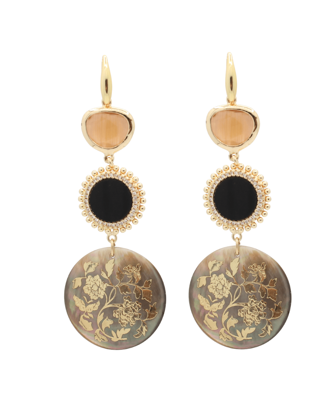 Bora Bora Oorbellen – Luxe statement oorbellen met Cat’s Eye en Shell hanger
