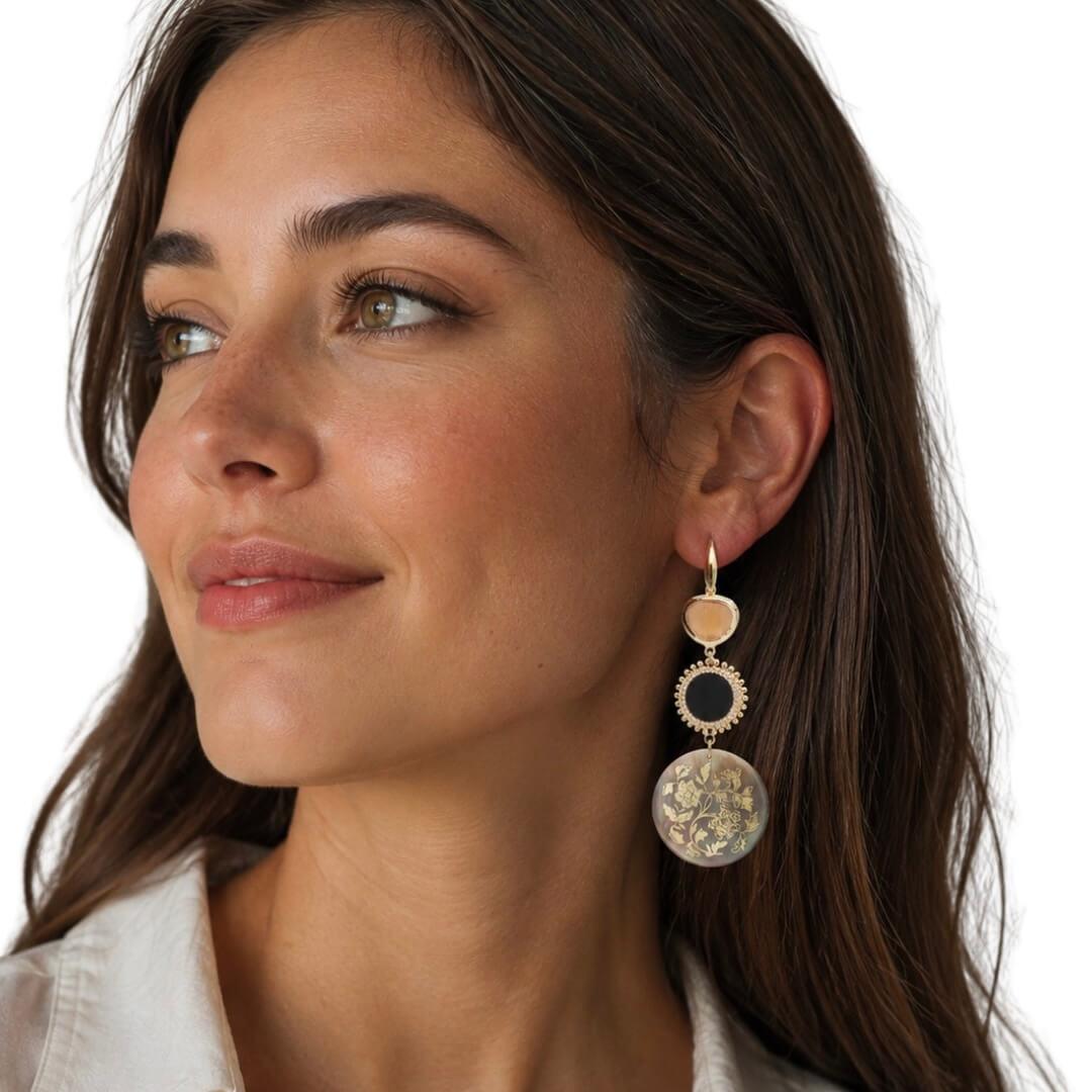 Bora Bora Oorbellen – Luxe statement oorbellen met Cat’s Eye en Shell hanger - Afbeelding 2