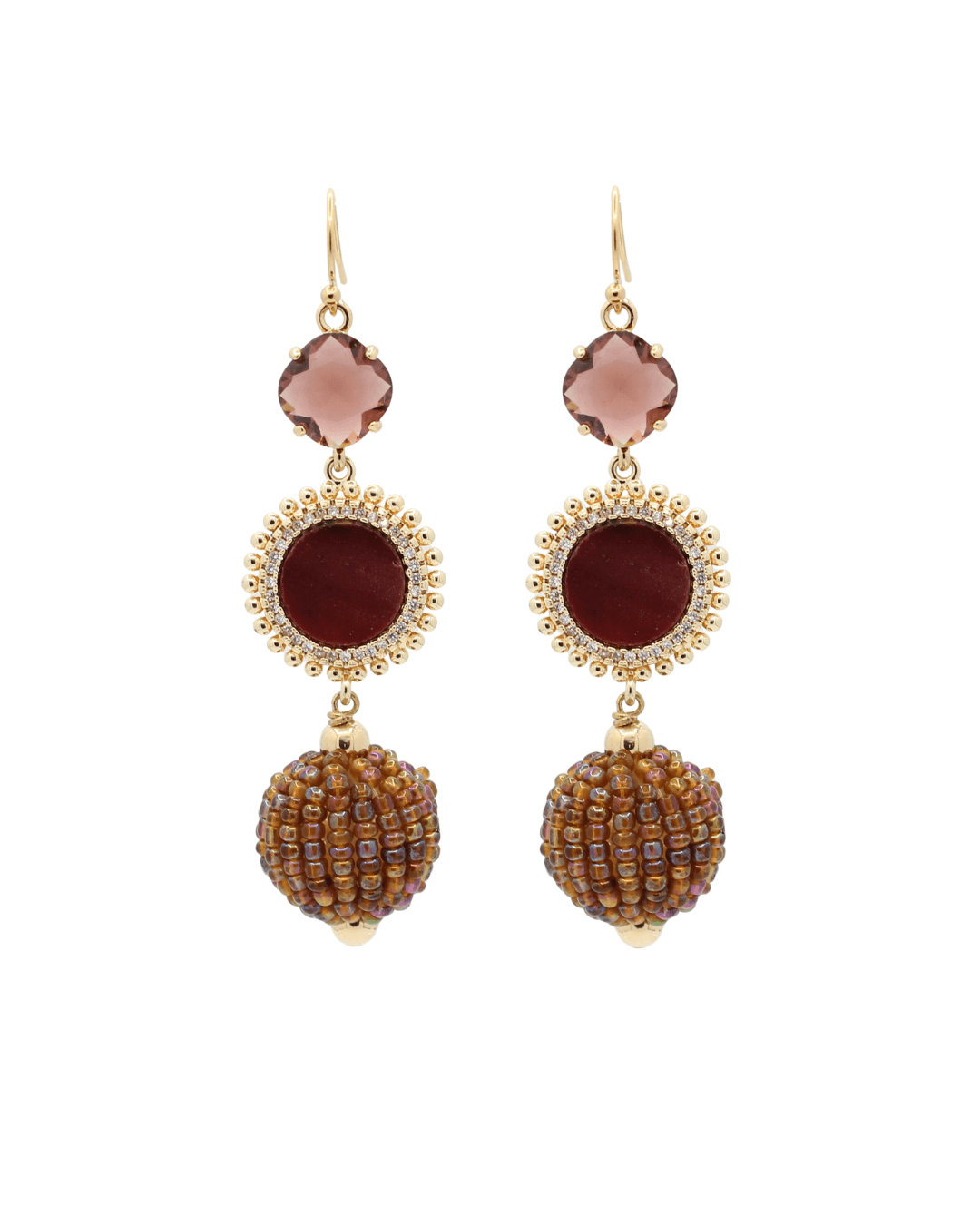 Como Oorbellen – Handgemaakte Burgundy Statement Oorbellen met Goldfilled Details - Afbeelding 2