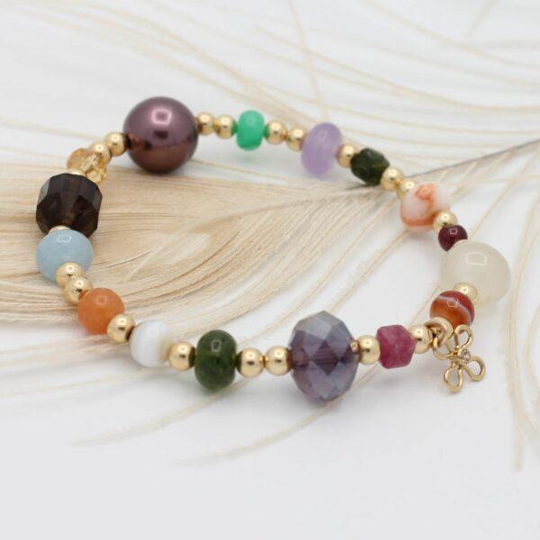Gold Filled armband met kleurrijke edelstenen, pearls en kristal kralen – PaulinaM