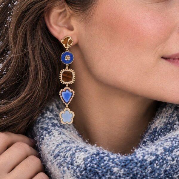 Unieke dames oorbellen bruin blauw & lavendel | PaulinaM
